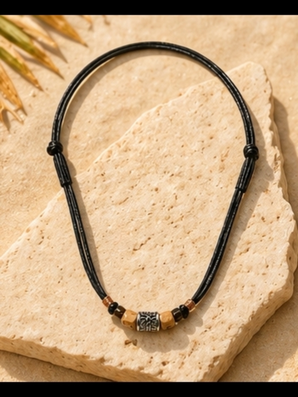 Handcrafted Black Cord Necklace with Brown Accent Beads NWOT